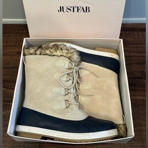 JustFab Natural/Shearling Lace Up Booties Size 9.5 *Excellent Condition*